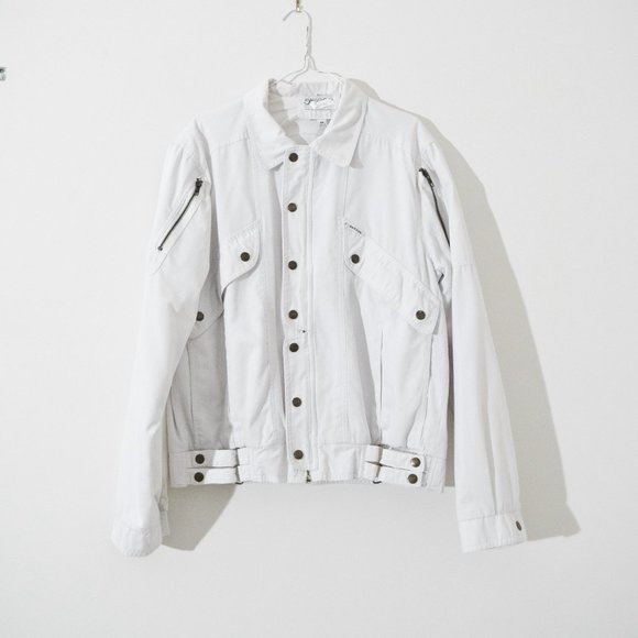 SASSON Vintage 80s White Denim Moto JacketSize M